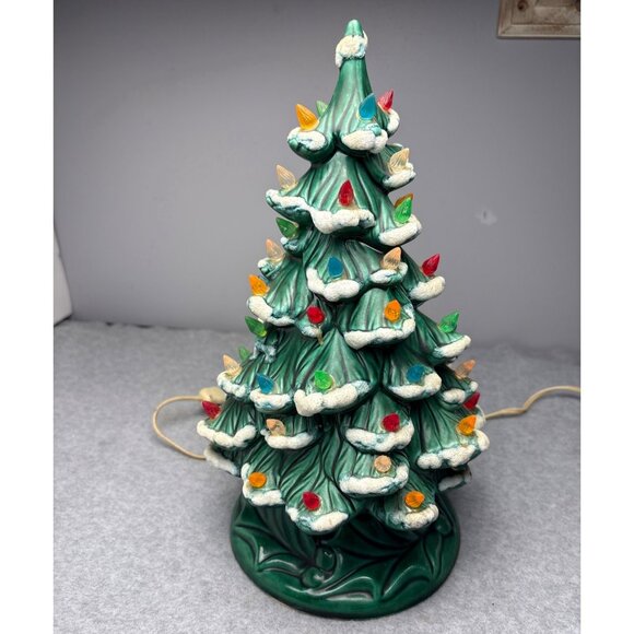 Vintage Ceramic Christmas Tree with Base & Lights 12" tall - Picture 1 of 10